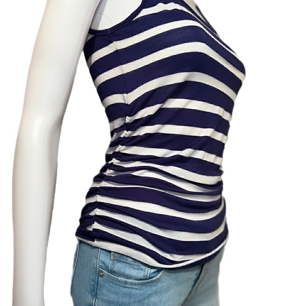 Navy Blue and White Striped Basic Tank - Picture 3 of 7